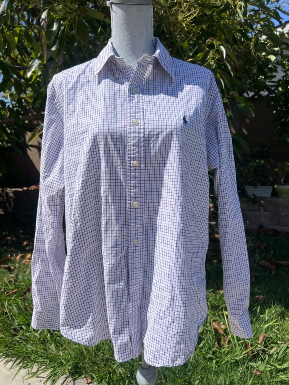 Ralph Lauren Men’s White Shirt with Blue Check